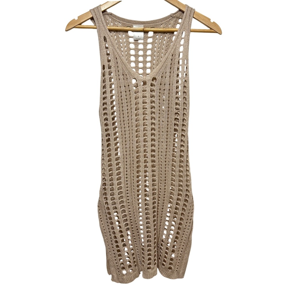 Cha Cha Crochet Mini Dress Womens Medium‎ Beige Sleeveless V-Neck Beach Coverup